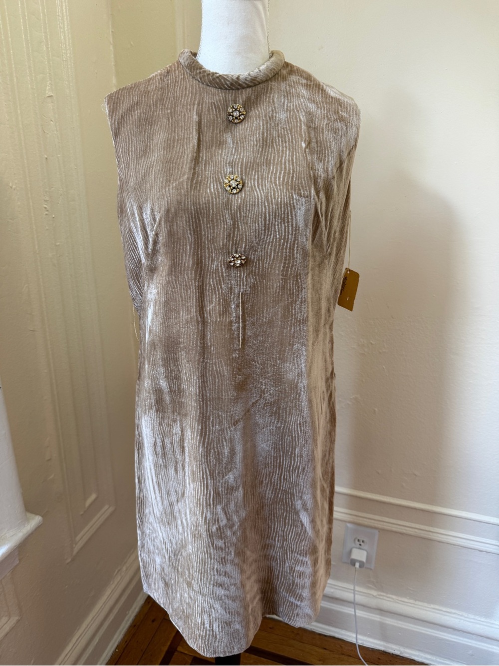 1960s NWT Deadstock Old Hollywood Glam A- Line Cappuccino Colored Velvet Dress